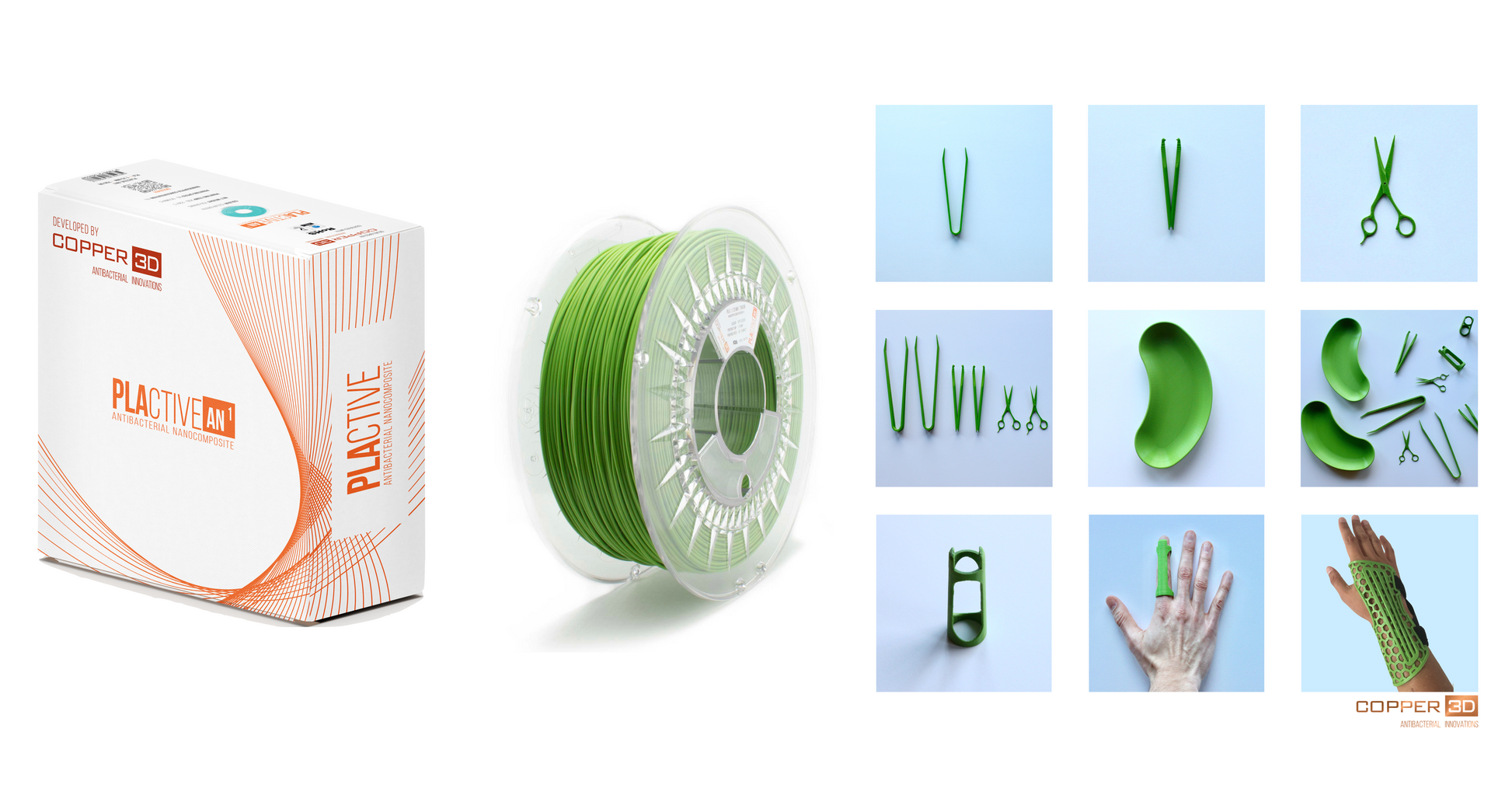 PLA Filament Copper 3D PLActive - Innovative Antibacterial 2.85mm 750gram Apple Green Color 3D Printer Filament | Auzzi Store