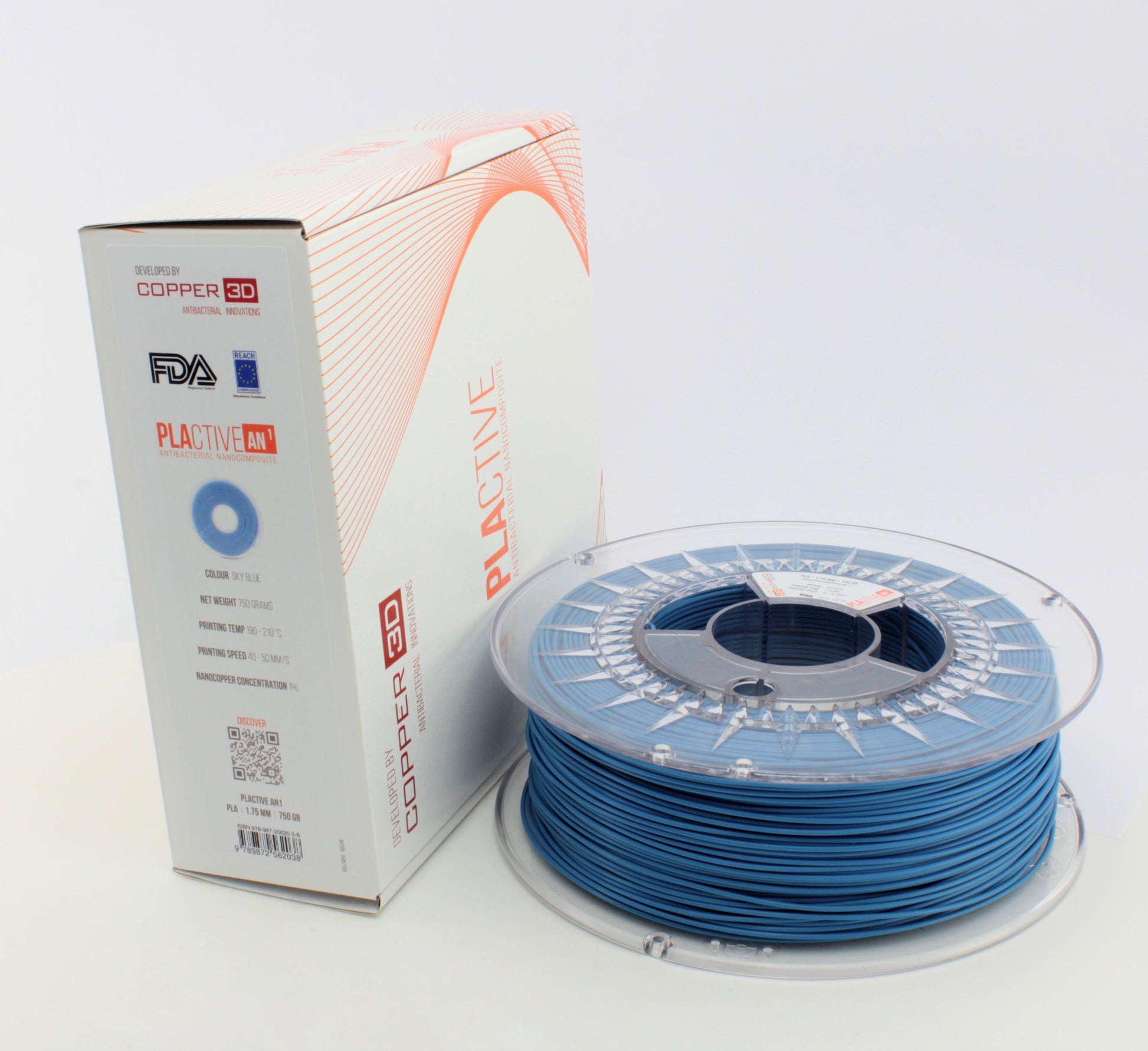 PLA Filament Copper 3D PLActive - Innovative Antibacterial 2.85mm 750gram Sky Blue Color 3D Printer Filament | Auzzi Store