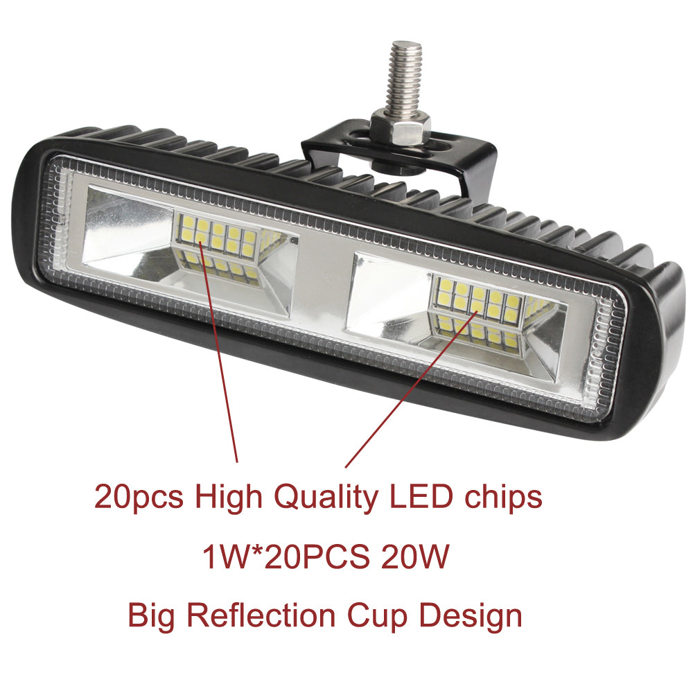 Pair 6inch 20w LED Work Driving Light Bar Ultra Flood Beam Lamp Reverse Offroad | Auzzi Store