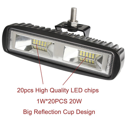 Pair 6inch 20w LED Work Driving Light Bar Ultra Flood Beam Lamp Reverse Offroad | Auzzi Store