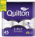 Quilton 3 Ply Toilet Tissue (180 Sheets per Roll, 11x10cm), Pack of 45 (9 Pack x 5 = 45)