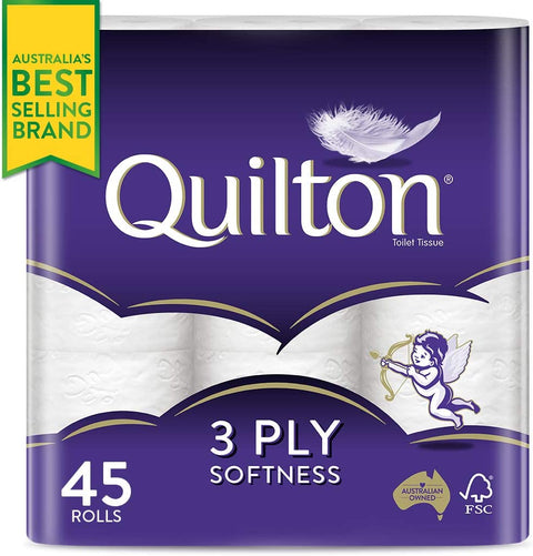 Quilton 3 Ply Toilet Tissue (180 Sheets per Roll, 11x10cm), Pack of 45 (9 Pack x 5 = 45) | Auzzi Store