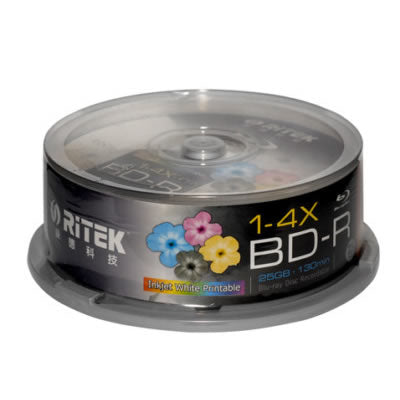 Ritek Blu-Ray BD-R 2X 25GB 130Min White Top Printable 25pcs | Auzzi Store