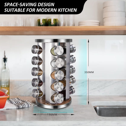 Rotating Spice Rack Organizer with 20 Pieces Jars for Kitchen | Auzzi Store