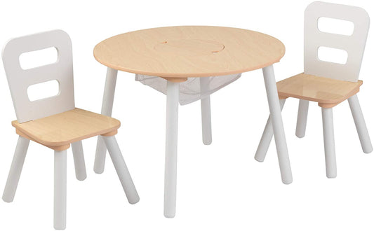 Round Table and 2 Chair Set for children (White Natural) | Auzzi Store