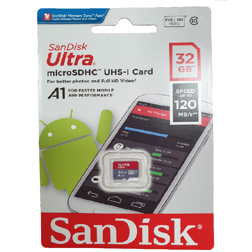 SANDISK SDSQUA4-032G-GN6MN Micro SDHC Ultra UHS-I Class 10 , A1, 120mb/s No adapter | Auzzi Store