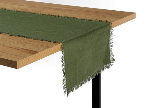 Shangri-La Ayra Fringed Olive Table Runner (35 x 180cm)