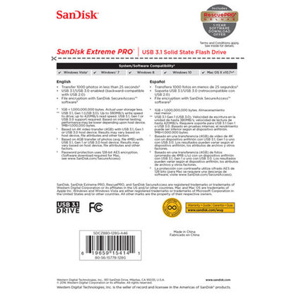 SanDisk 256GB Extreme PRO USB 3.2 Solid State Flash Drive (SDCZ880-256G) | Auzzi Store