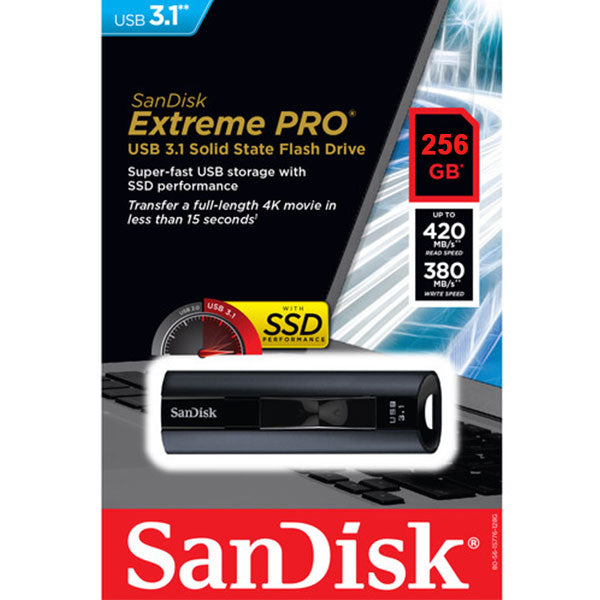 SanDisk 256GB Extreme PRO USB 3.2 Solid State Flash Drive (SDCZ880-256G) | Auzzi Store
