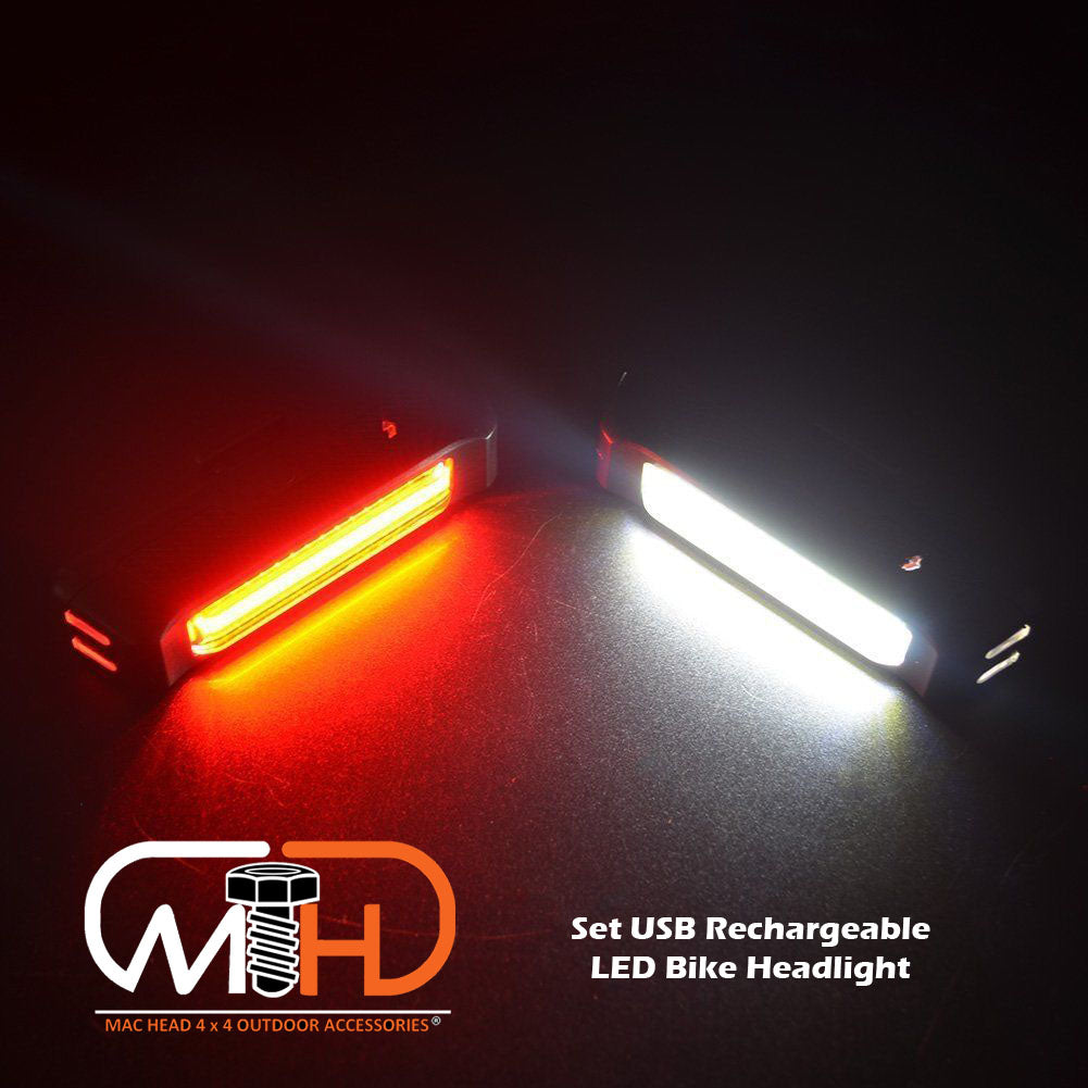 Set USB Rechargeable LED Bike Front Light headlight lamp Bar rear Tail Wide Beam | Auzzi Store
