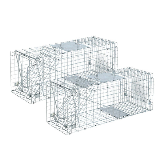 Set of 2 Humane Animal Trap Cage 66 x 23 x 25cm  - Silver | Auzzi Store