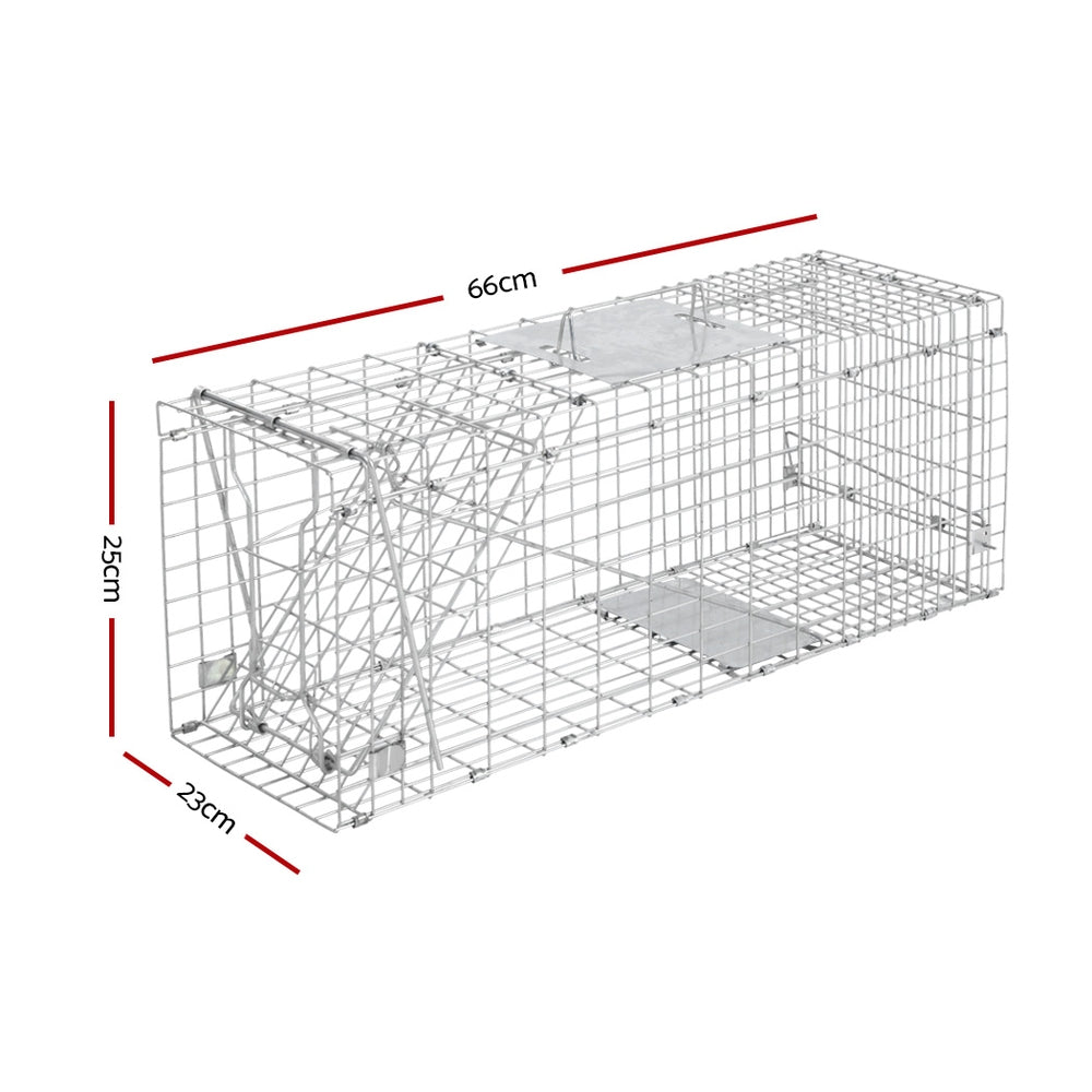 Set of 2 Humane Animal Trap Cage 66 x 23 x 25cm  - Silver | Auzzi Store