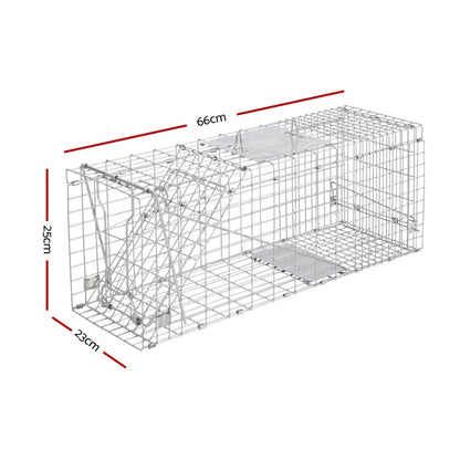 Set of 2 Humane Animal Trap Cage 66 x 23 x 25cm  - Silver | Auzzi Store