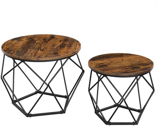 Set of 2 Side Tables Robust Steel Frame Rustic Brown and Black | Auzzi Store