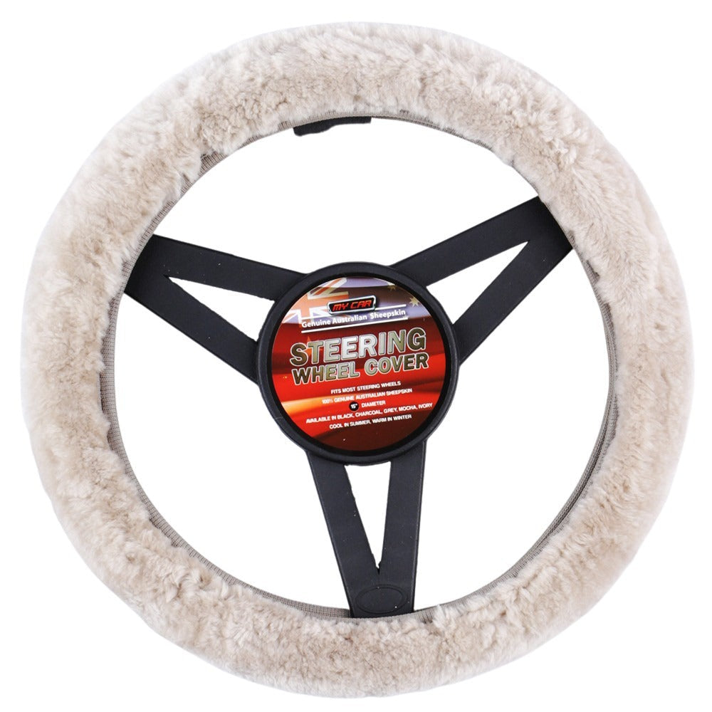 Sheepskin Steering Wheel Cover Luxury - Mocha | Auzzi Store