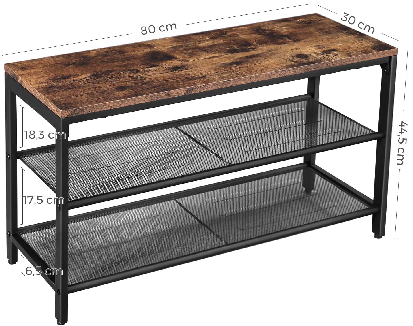 Shoe Rack with 2 Mesh Shelves, Rustic Brown and Black | Auzzi Store