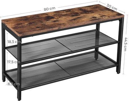 Shoe Rack with 2 Mesh Shelves, Rustic Brown and Black | Auzzi Store