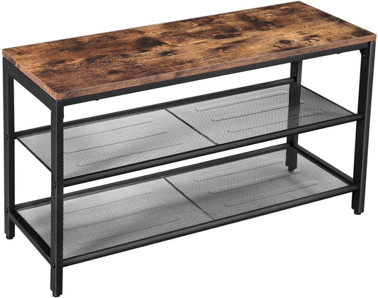 Shoe Rack with 2 Mesh Shelves, Rustic Brown and Black | Auzzi Store