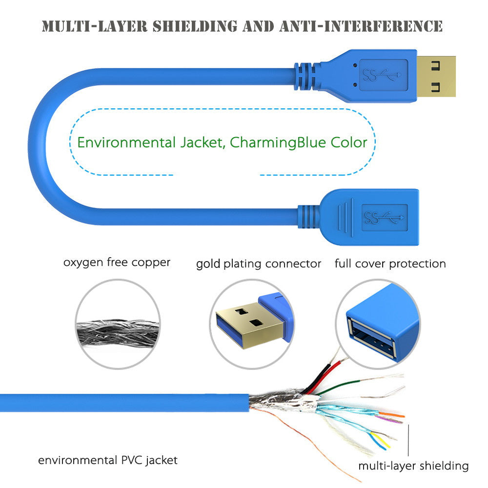 Simplcom CA312 1.2M 4FT USB 3.0 SuperSpeed Extension Cable Insulation Protected Gold Plated | Auzzi Store