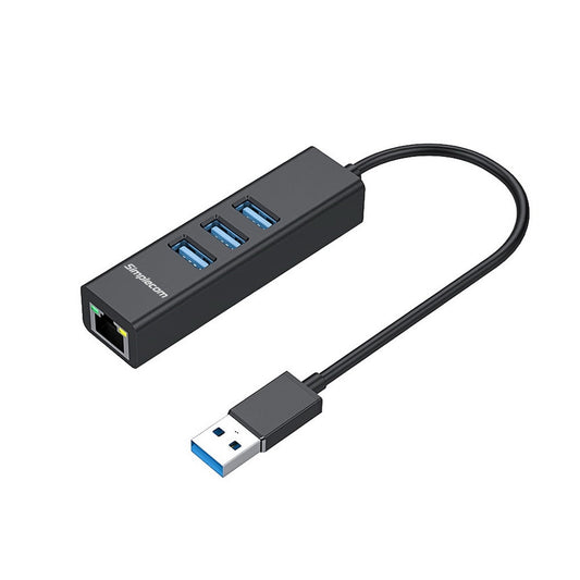 Simplecom CHN420 Aluminium 3 Port SuperSpeed USB HUB with Gigabit Ethernet Adapter Black | Auzzi Store