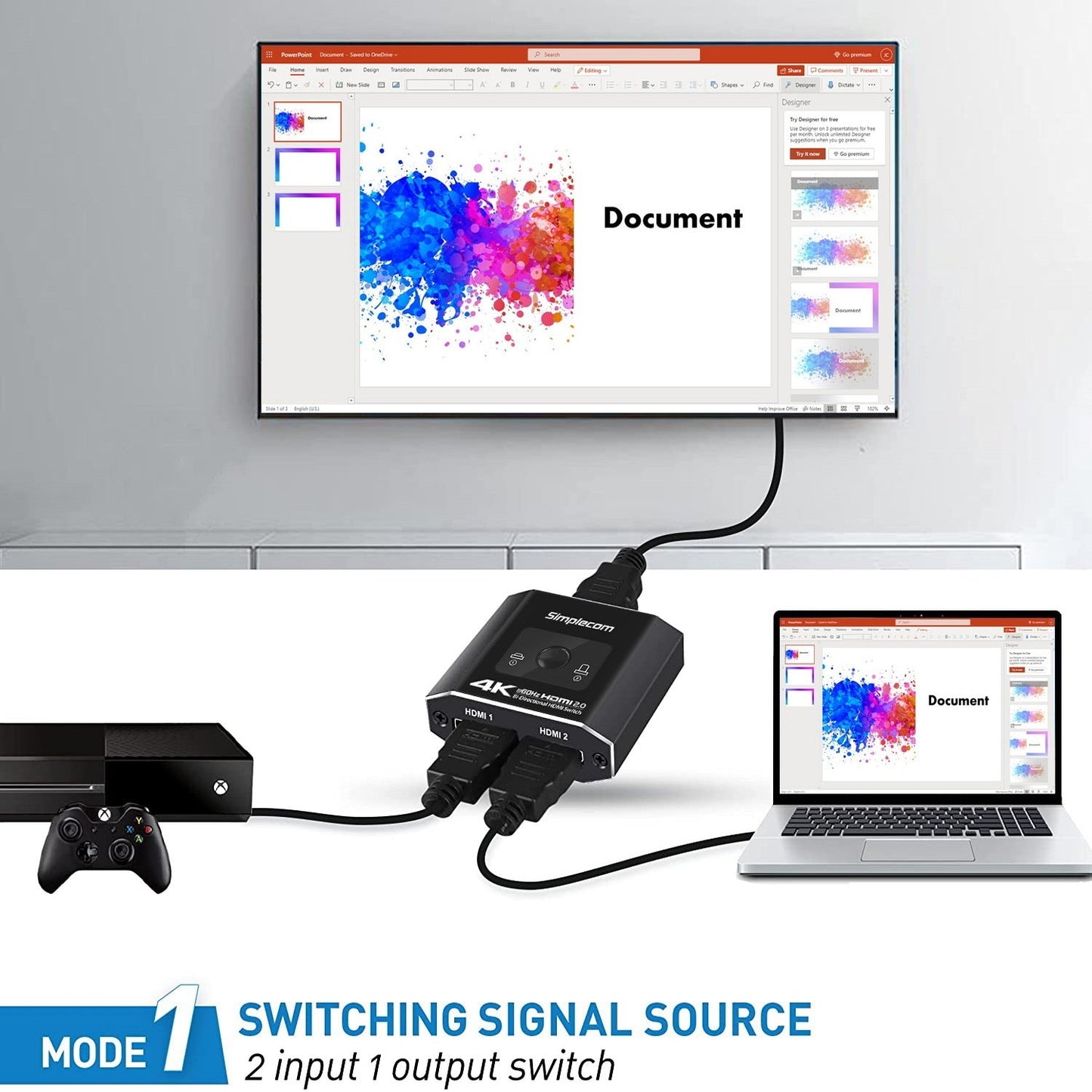 Simplecom CM302 Bi-Directional 2 Way HDMI 2.0 Switch Selector 4K@60Hz HDCP 2.2 | Auzzi Store