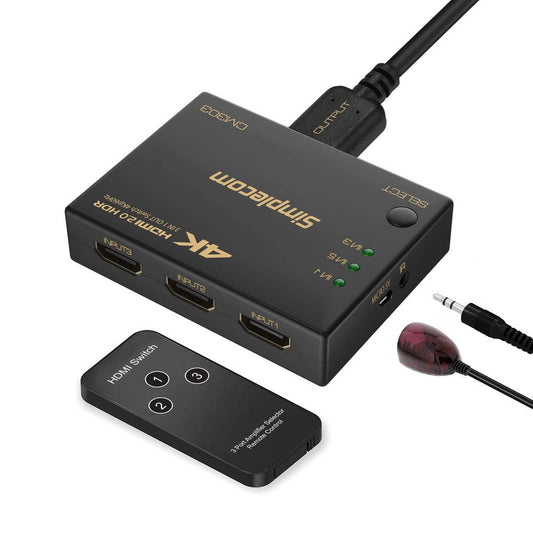 Simplecom CM303 Ultra HD 3 Way HDMI Switch 3 IN 1 OUT Splitter 4K@60Hz | Auzzi Store