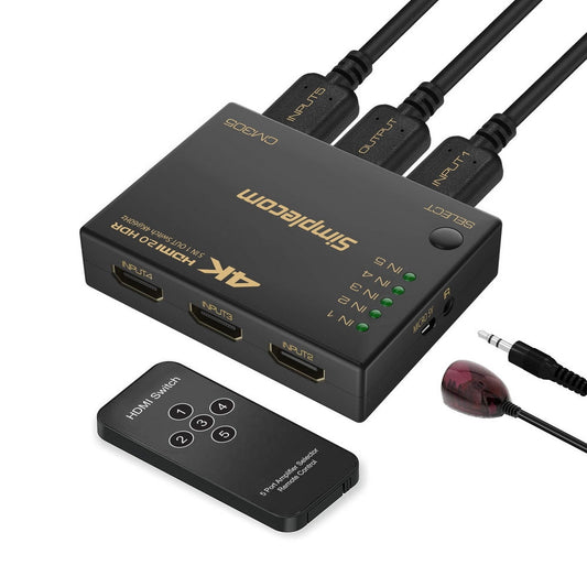 Simplecom CM305 Ultra HD 5 Way HDMI Switch 5 IN 1 OUT Splitter 4K@60Hz | Auzzi Store