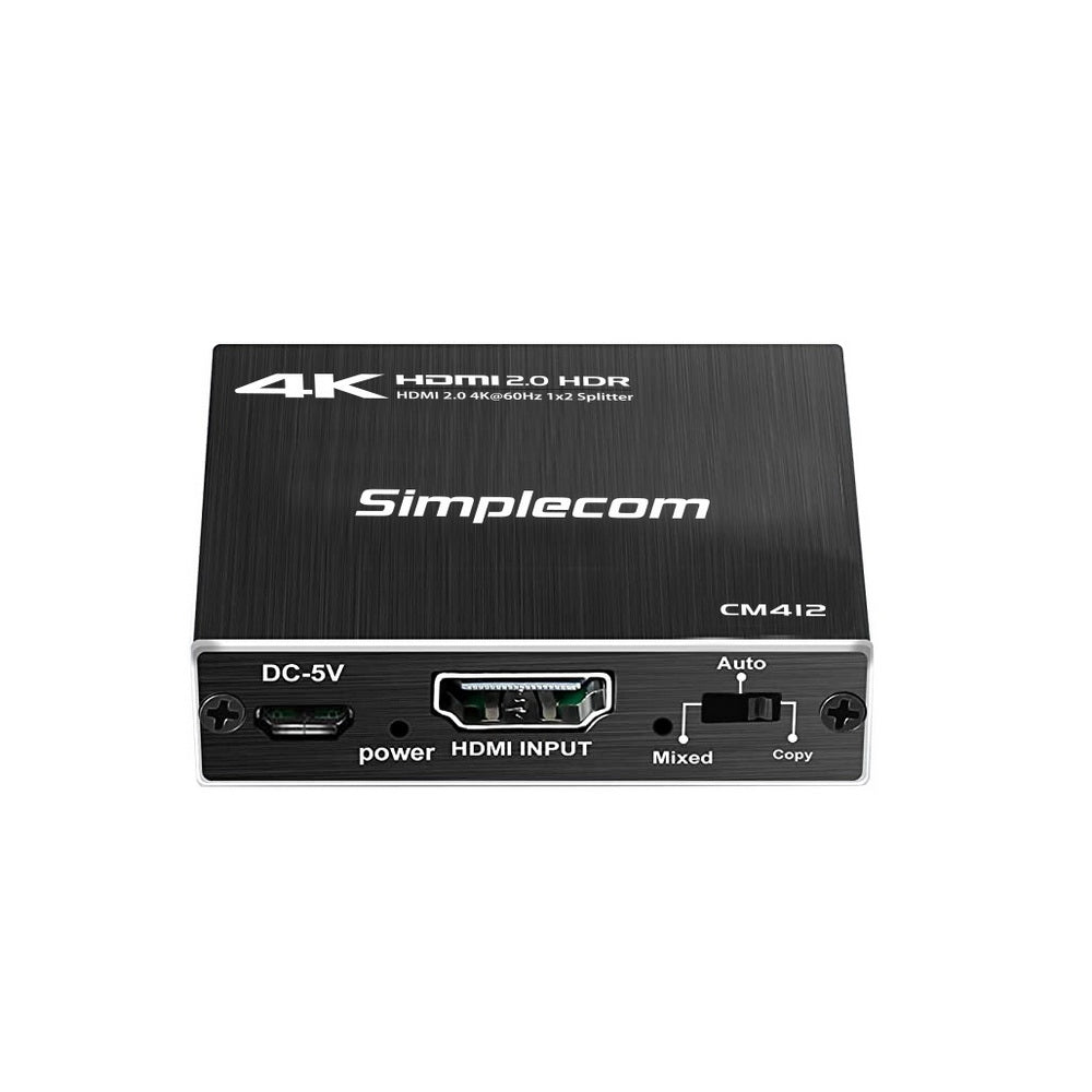 Simplecom CM412 HDMI 2.0 1x2 Splitter 1 IN 2 Out 4K@60Hz HDR10 2 Port HDMI Duplicator | Auzzi Store