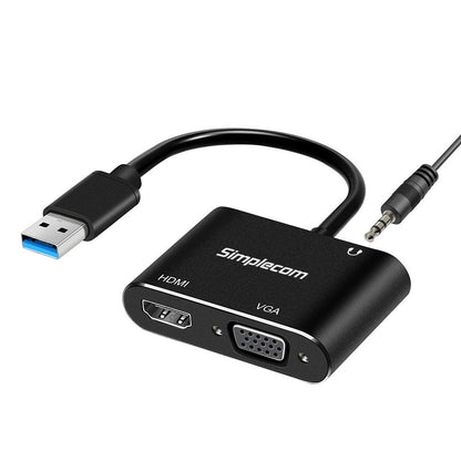 Simplecom DA316A USB to HDMI + VGA Video Card Adapter with 3.5mm Audio | Auzzi Store