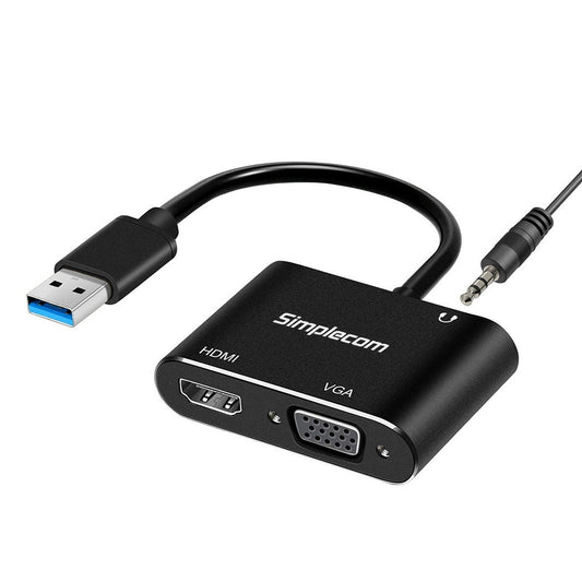 Simplecom DA316A USB to HDMI + VGA Video Card Adapter with 3.5mm Audio | Auzzi Store