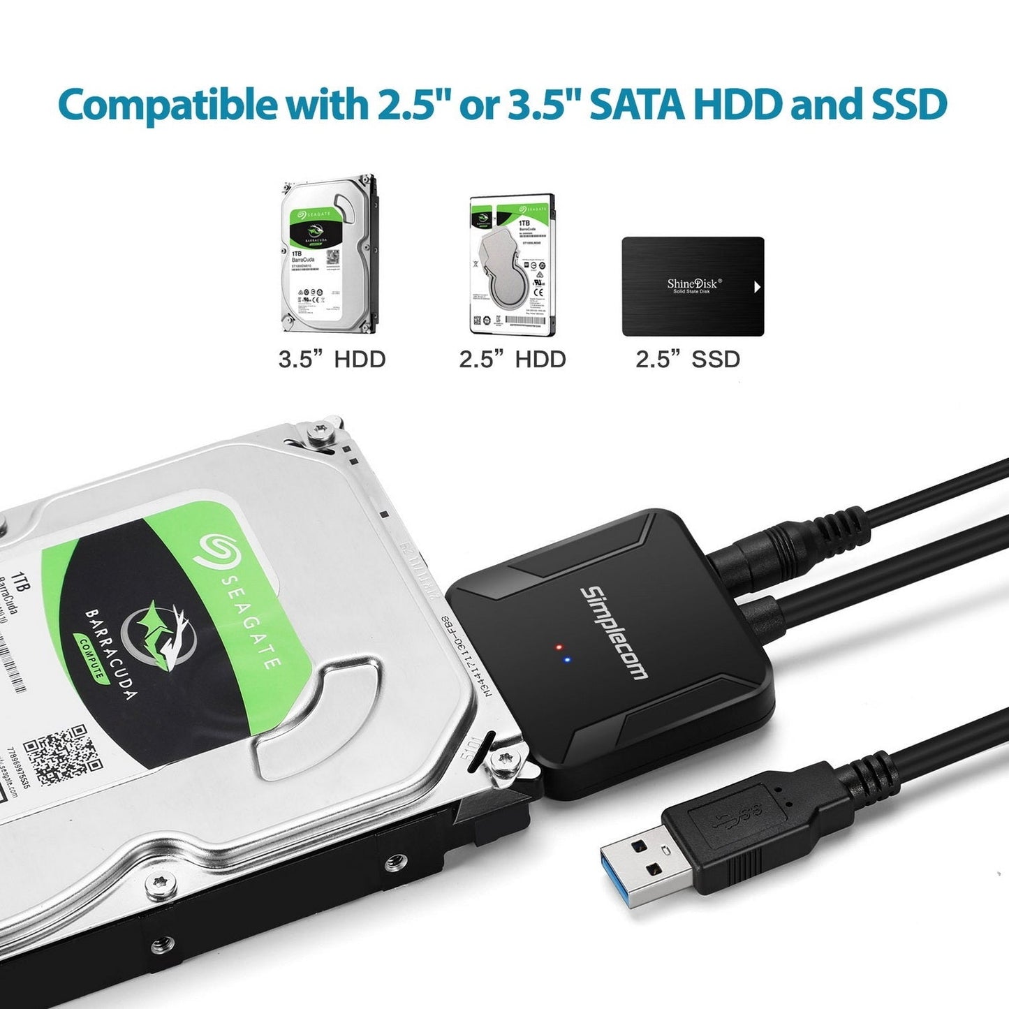 Simplecom SA236 USB 3.0 to SATA Adapter Cable Converter with Power Supply for 2.5" & 3.5" HDD SSD | Auzzi Store