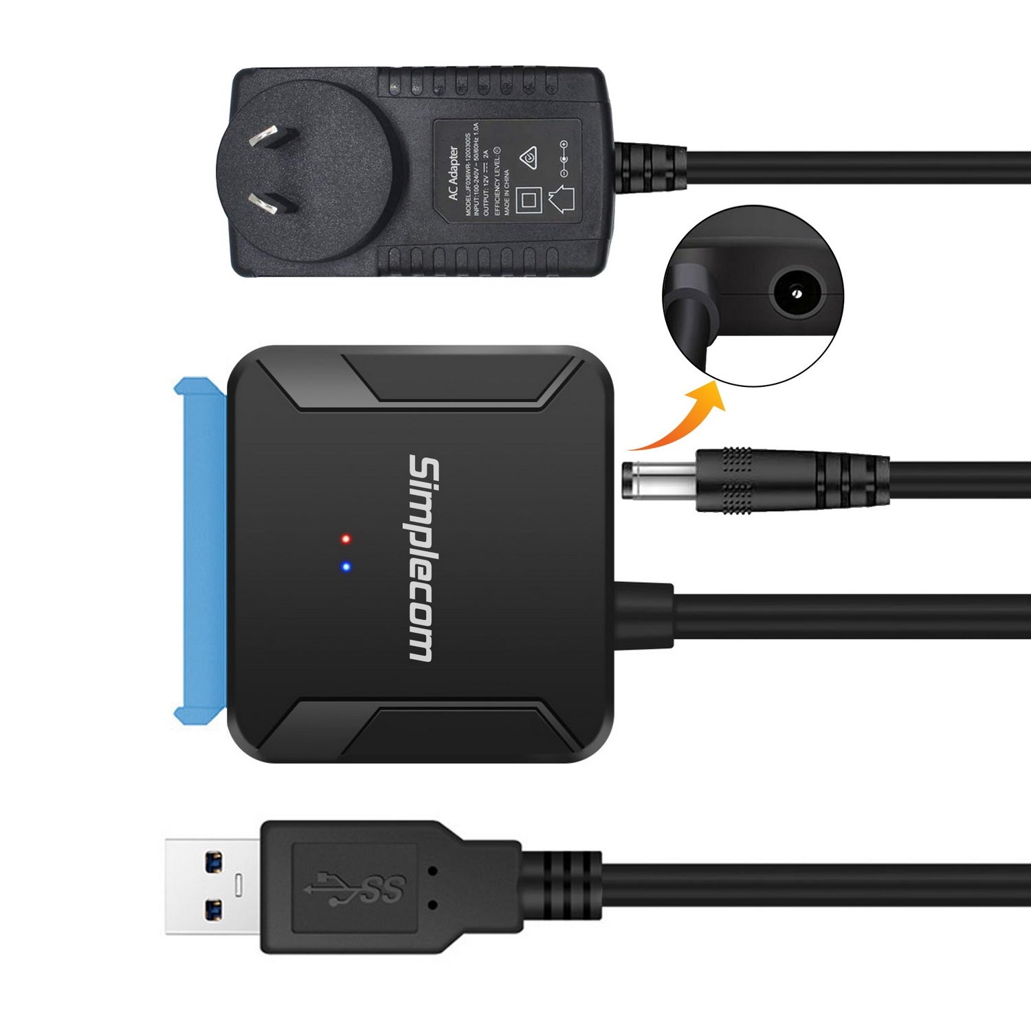 Simplecom SA236 USB 3.0 to SATA Adapter Cable Converter with Power Supply for 2.5" & 3.5" HDD SSD | Auzzi Store