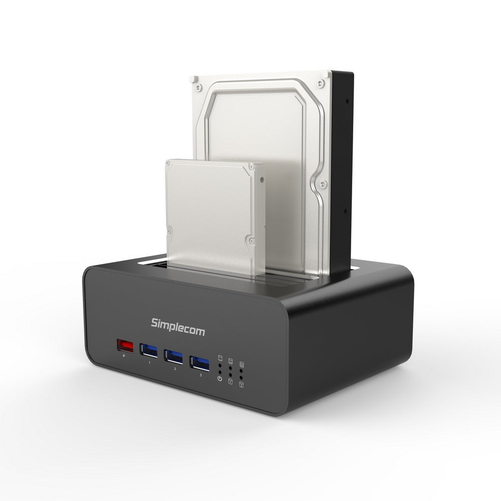 Simplecom SD352 USB 3.0 to Dual SATA Aluminium Docking Station with 3-Port Hub and 1 Port 2.1A USB Charger | Auzzi Store