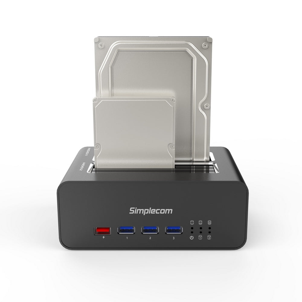 Simplecom SD352 USB 3.0 to Dual SATA Aluminium Docking Station with 3-Port Hub and 1 Port 2.1A USB Charger | Auzzi Store