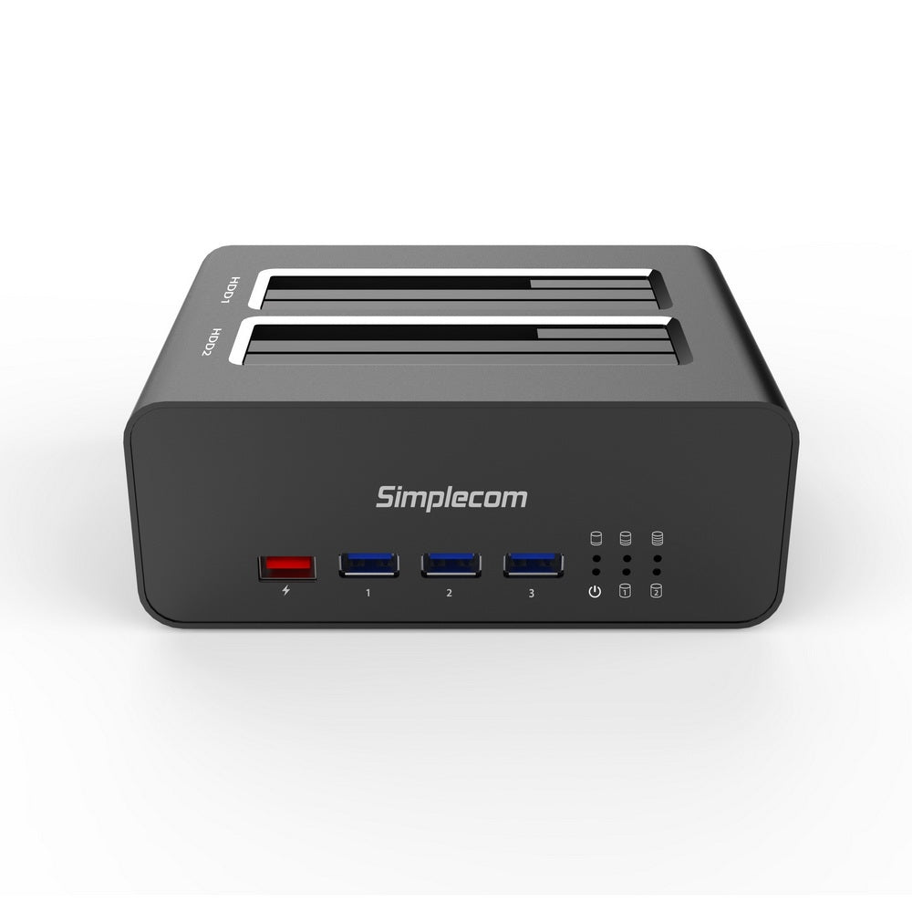 Simplecom SD352 USB 3.0 to Dual SATA Aluminium Docking Station with 3-Port Hub and 1 Port 2.1A USB Charger | Auzzi Store