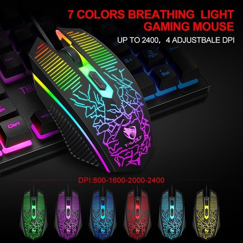 T-Wolf TF400 4-pcs Rainbow Keyboard/Mouse/Headphone/Mouse Pad Kit Set | Auzzi Store