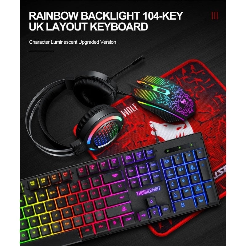 T-Wolf TF400 4-pcs Rainbow Keyboard/Mouse/Headphone/Mouse Pad Kit Set | Auzzi Store