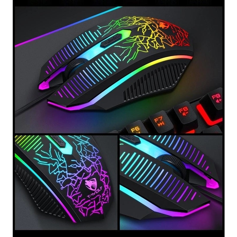 T-Wolf TF400 4-pcs Rainbow Keyboard/Mouse/Headphone/Mouse Pad Kit Set | Auzzi Store