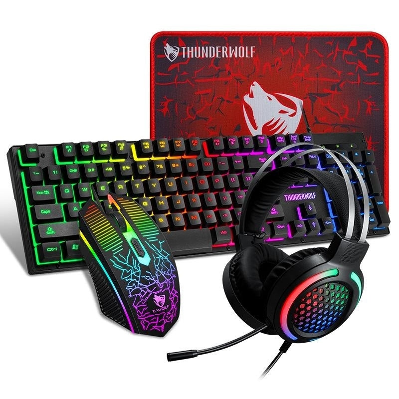 T-Wolf TF400 4-pcs Rainbow Keyboard/Mouse/Headphone/Mouse Pad Kit Set | Auzzi Store