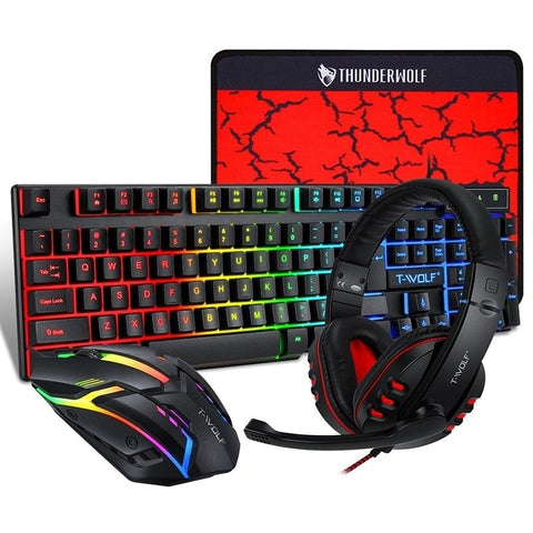 T-Wolf TF800 RGB 4-pcs Gaming Keyboard/Mouse/Headphone/Mouse Pad Kit - Auzzistore