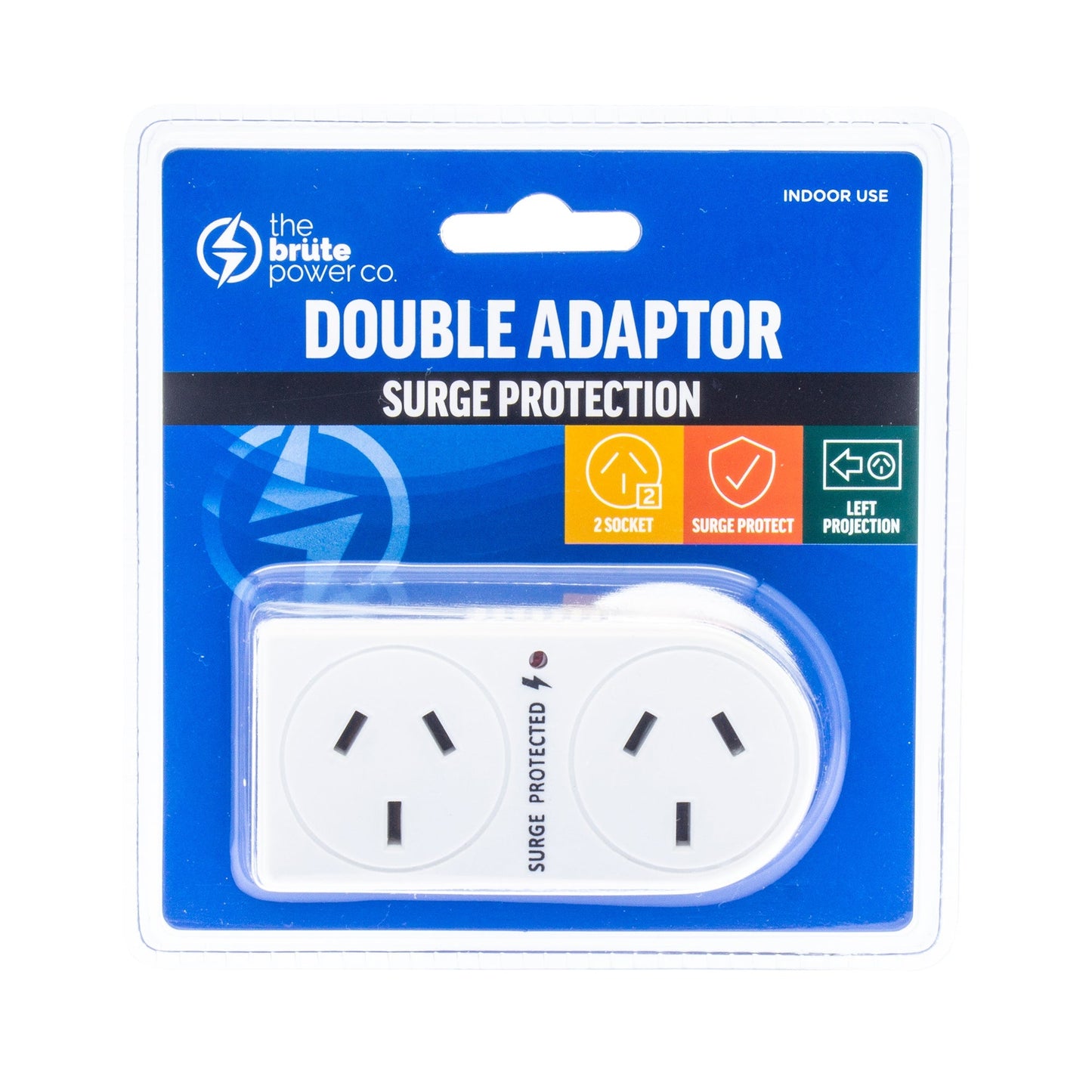 THE BRUTE POWER CO. Double Adaptor - Flat Left + Surge Protection | Auzzi Store