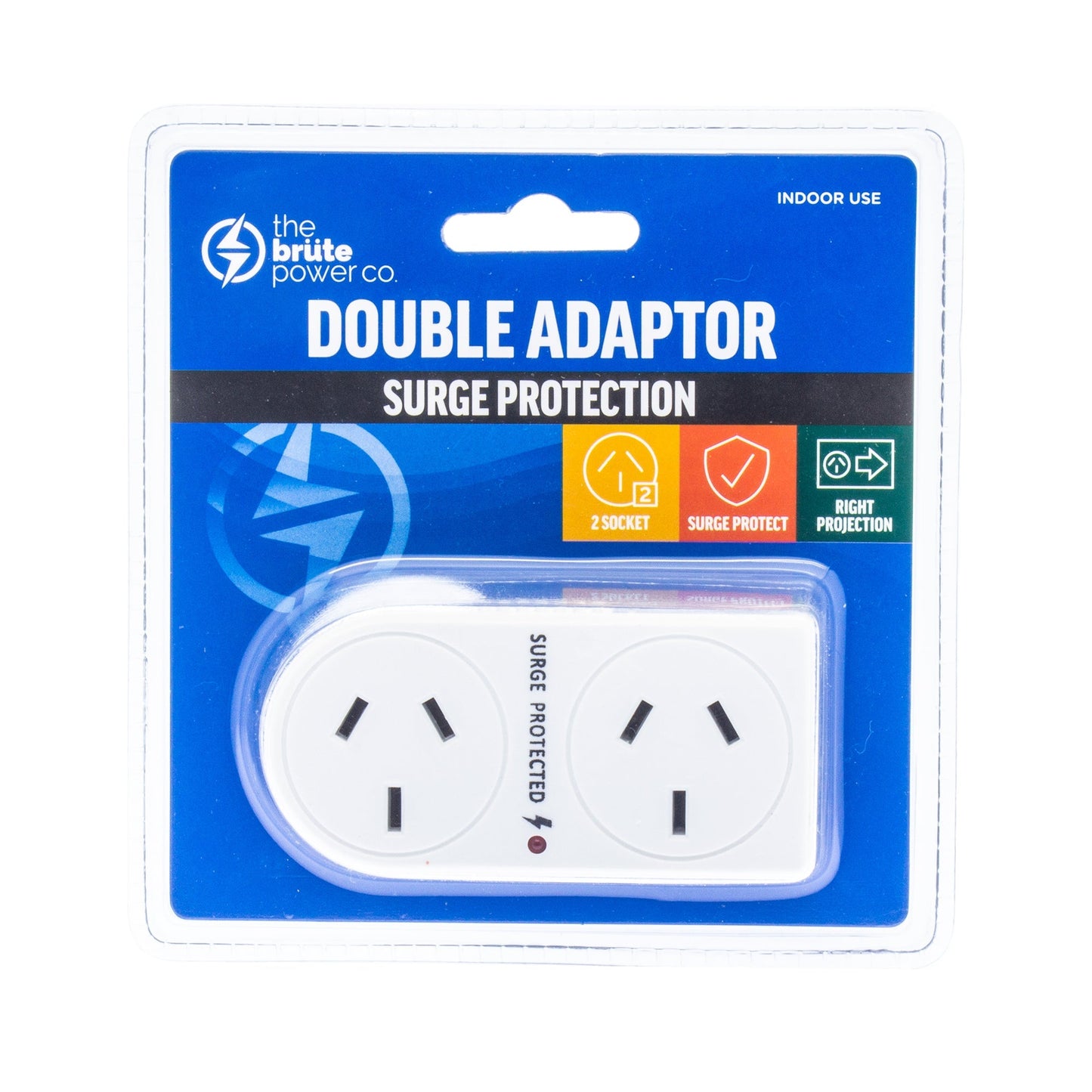 THE BRUTE POWER CO. Double Adaptor - Flat Right + Surge Protection | Auzzi Store