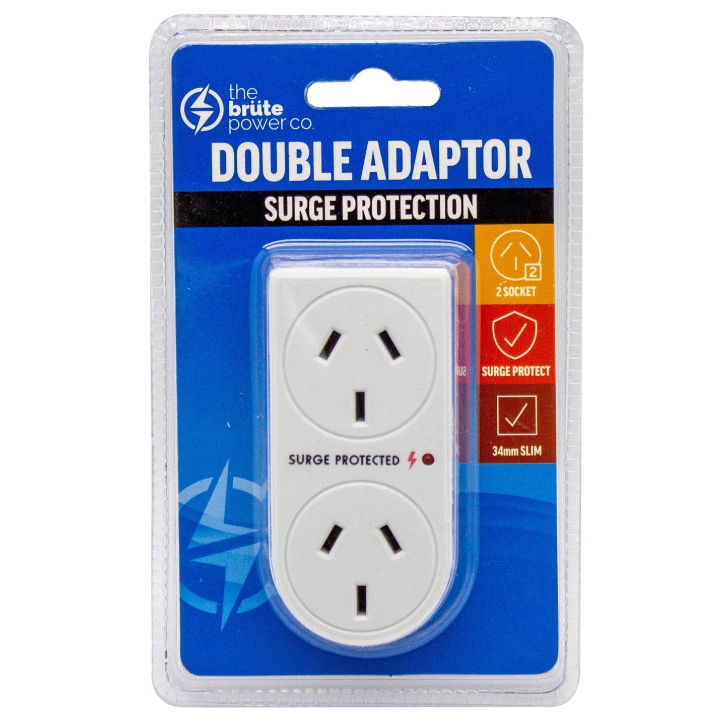 THE BRUTE POWER CO. Double Adaptor - Vertical + Surge Protection | Auzzi Store