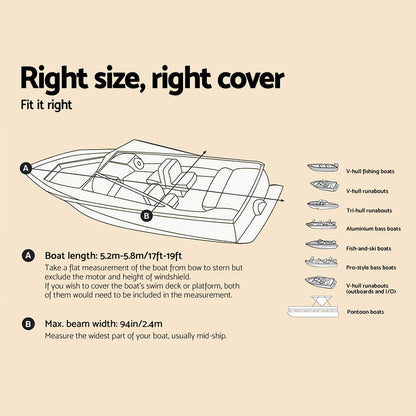 Seamanship 17-19ft Boat Cover Trailerable Jumbo 600D Marine Heavy Duty Auzzi Store