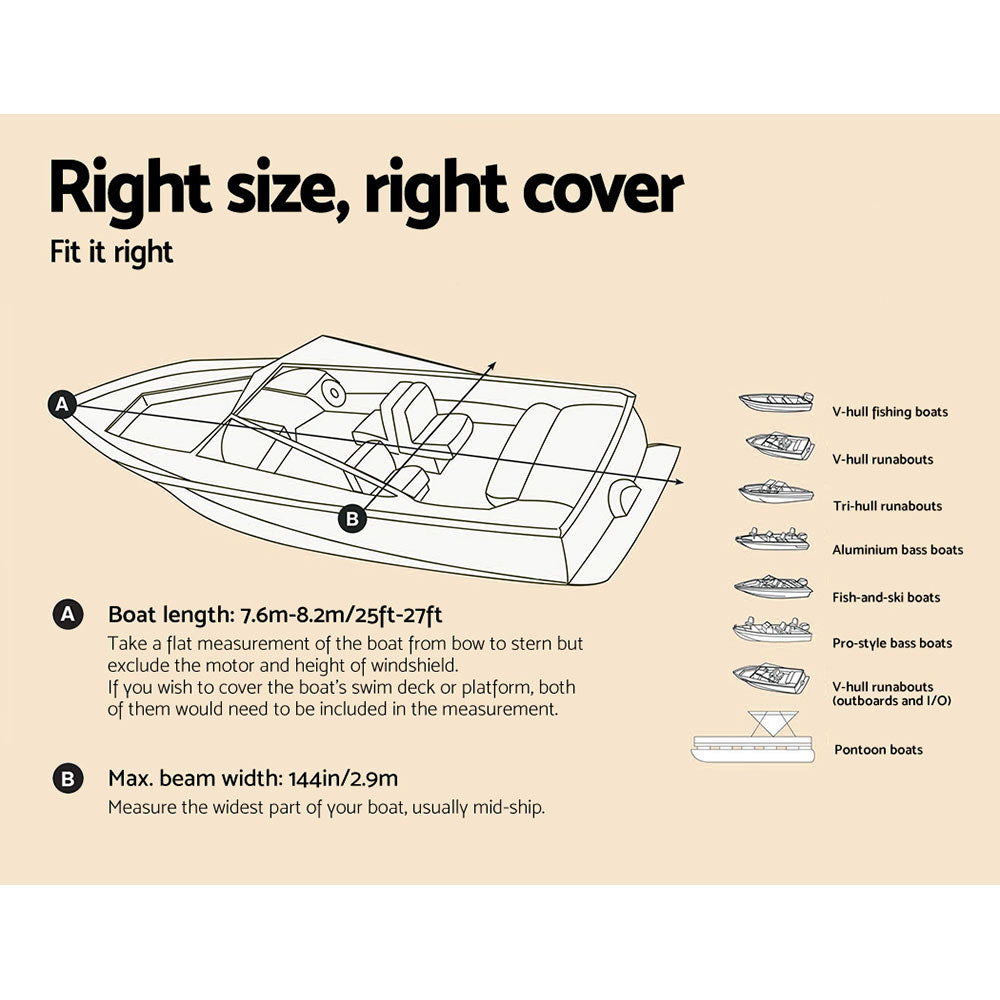 Seamanship 25-27ft Boat Cover Trailerable Jumbo 600D Marine Heavy Duty Auzzi Store