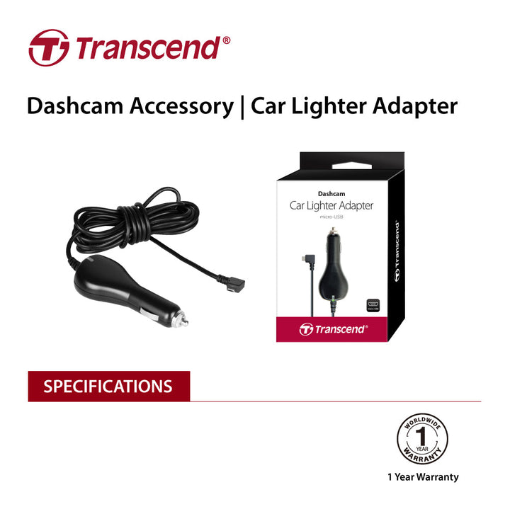 TRANSCEND TS-DPL2  Car Lighter Adapter for DrivePro, Micro-B (For DP230 / DP130 / DP110) | Auzzi Store