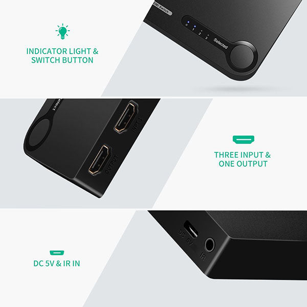 UGREEN 1 x 3 HDMI Switch - Black (40234) | Auzzi Store