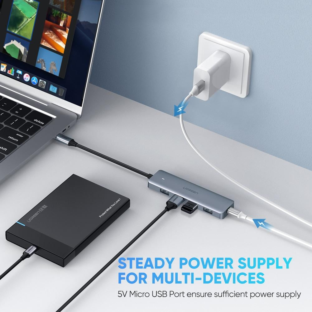 UGREEN 4-Port USB3.0 Hub with Micro USB Power Supply 70336 | Auzzi Store