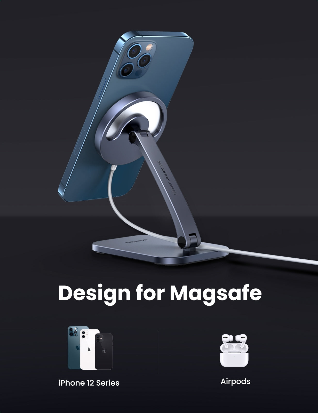 UGREEN 40290 Desk Adjustable and Foldable Aluminum Magsafe Charging Stand | Auzzi Store