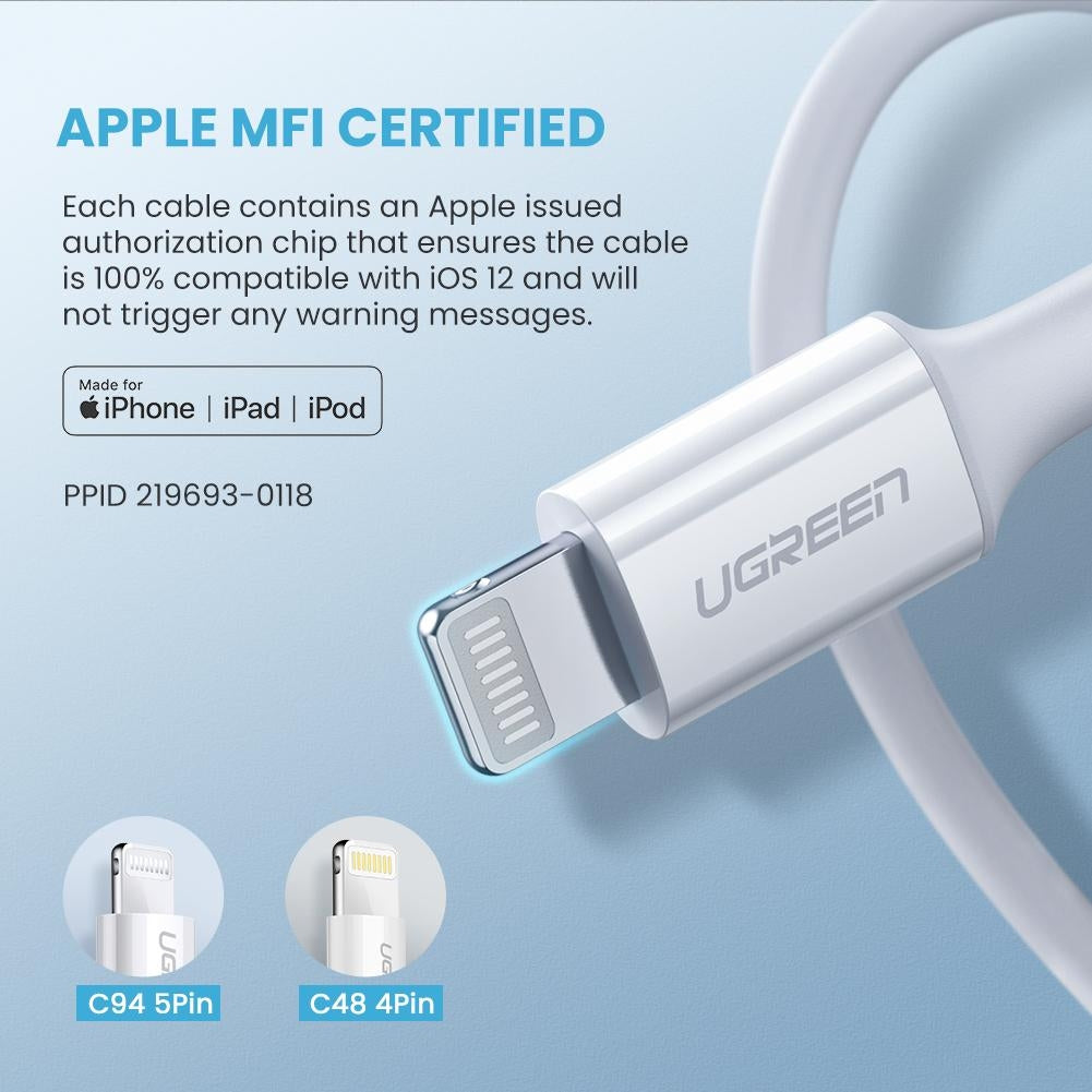 UGREEN 60749 MFi USB-C to iPhone 8-pin Charging Cable 2M | Auzzi Store